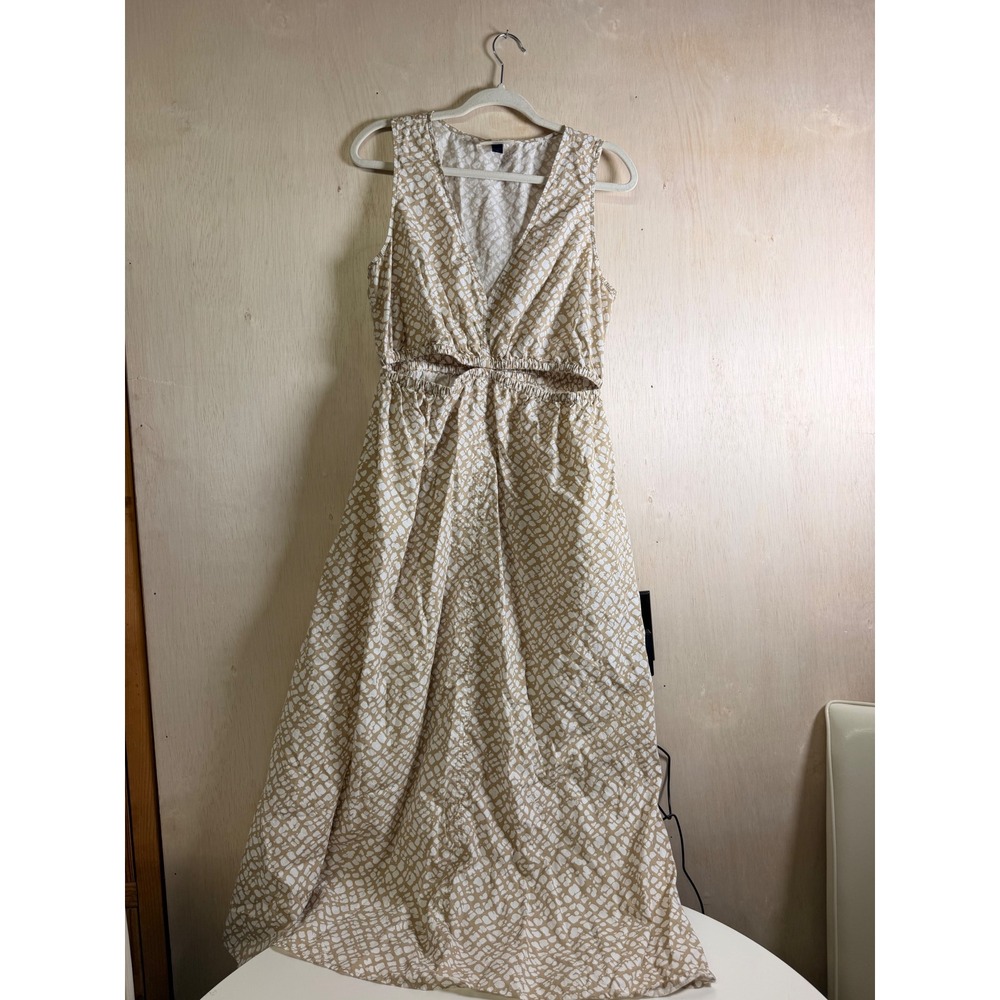 Chic Maxi‎ Dress Women Medium Tan Excellent Cutout Cotton Boho Sleeveless